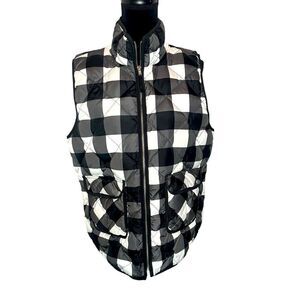 WOOLRICH QUILTED BLACK/WHITE PLAID WINTER CASUAL PUFFER VEST WOMENS SIZE XL